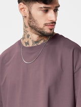 Men's Purple Casual Solid Oversized Fit Half Sleeves Tshirt