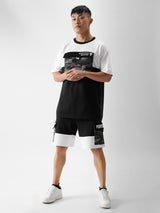 Men's Black Casual Printed Oversized Fit Half Sleeves Tshirt