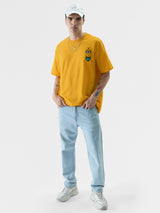 Men's Yellow Casual Printed Oversized Fit Half Sleeves Tshirt
