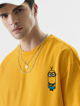 Men's Yellow Casual Printed Oversized Fit Half Sleeves Tshirt