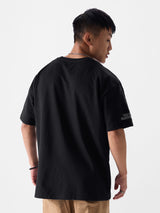 Men's Black Casual Printed Oversized Fit Half Sleeves Tshirt