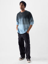 Men's Blue Casual Solid Oversized Fit Full Sleeves Tshirt