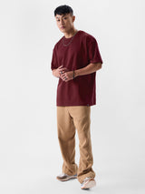 Men's Red Casual Solid Oversized Fit Half Sleeves Tshirt