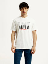 Mens Half Sleeves White Graphics Slim Fit Tshirt
