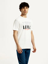 Mens Half Sleeves White Graphics Slim Fit Tshirt
