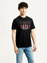 Mens Half Sleeves Black Graphics Slim Fit Tshirt