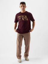 Men's Red Casual Printed Oversized Fit Half Sleeves Tshirt