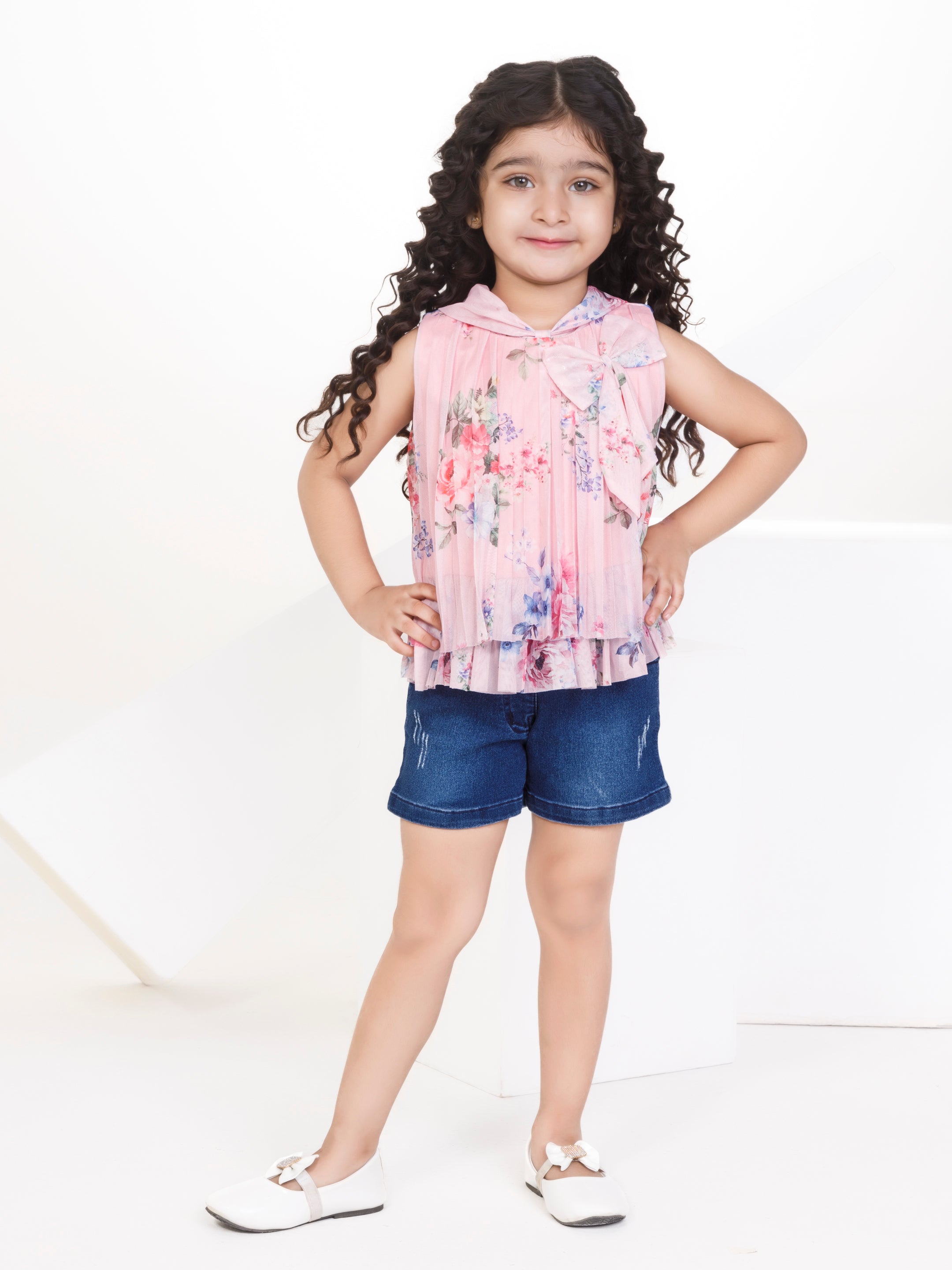 Girls Mid Thigh Length Semi Party Shorts Set
