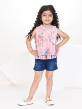 Girls Mid Thigh Length Semi Party Shorts Set