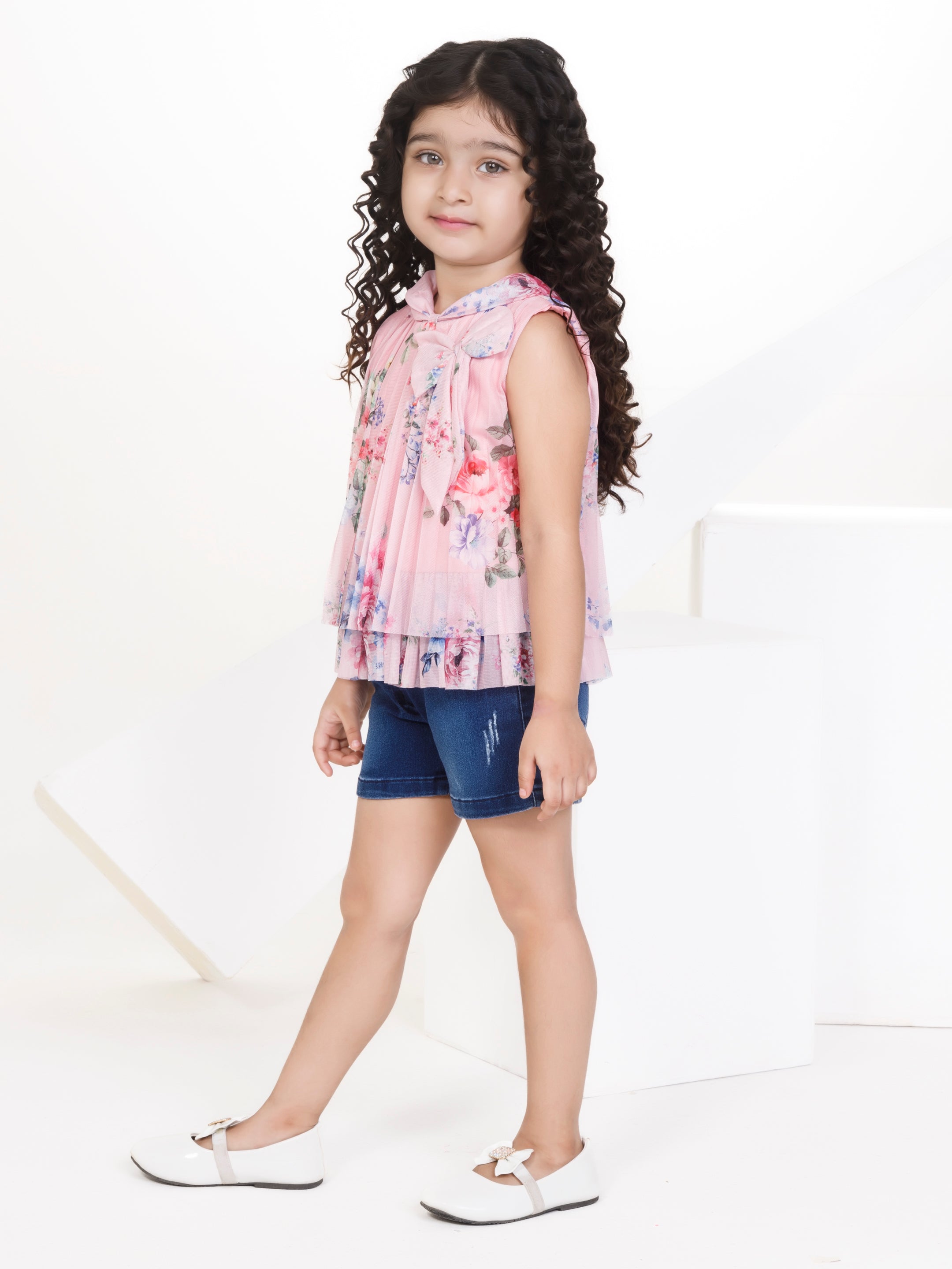 Girls Mid Thigh Length Semi Party Shorts Set