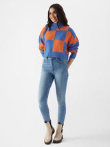 Women's Multicolor Casual Oversized Fit Colorblocked Full Sleeves Sweater