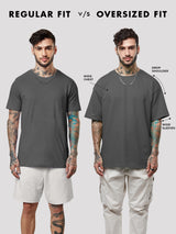 Men's Blue Casual Solid Oversized Fit Half Sleeves Tshirt