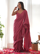 Women's Manipuri Silk Pink Embellished Designer Saree with Blouse Piece