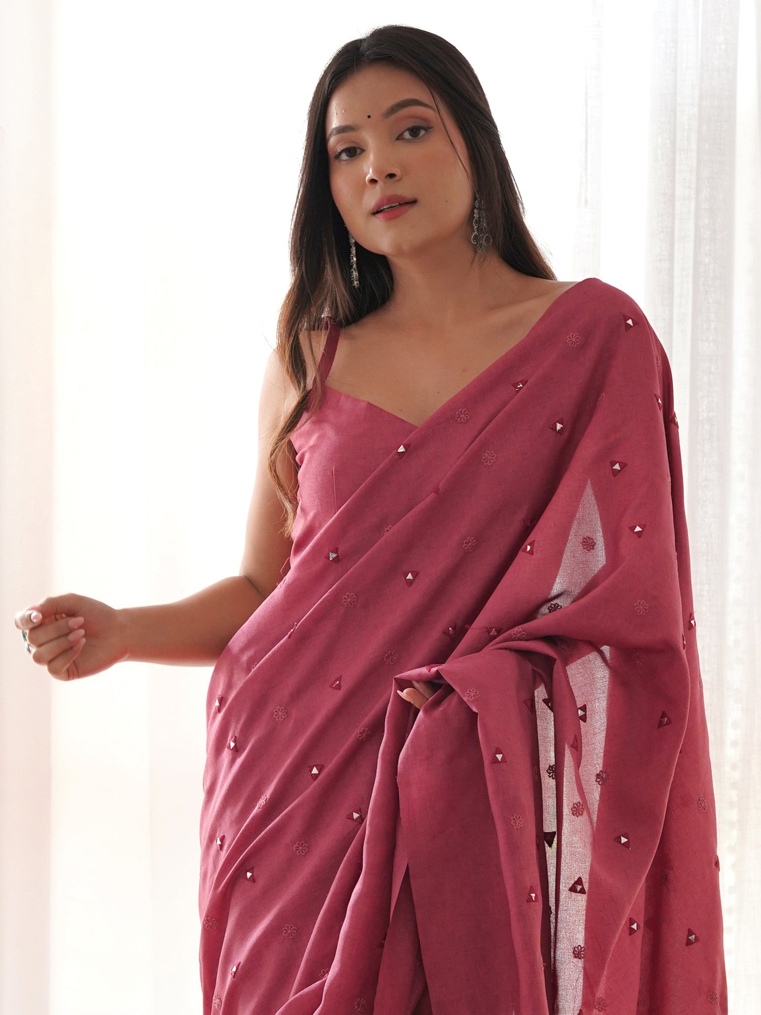 Women's Manipuri Silk Pink Embellished Designer Saree with Blouse Piece
