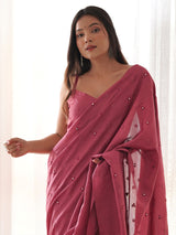 Women's Manipuri Silk Pink Embellished Designer Saree with Blouse Piece