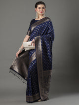 Women's Silk Blend Navy Woven Design Designer Saree with Blouse Piece