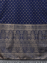 Women's Silk Blend Navy Woven Design Designer Saree with Blouse Piece