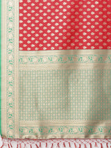 Women's Silk Blend Red Woven Design Designer Saree With Blouse Piece