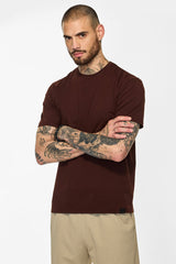 Men's Brown Casual Slim Fit Solid Half Sleeves Tshirt