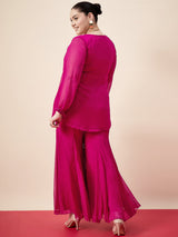 Women's Embellished Sequinned Round Neck Top with Palazzos