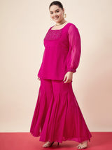 Women's Embellished Sequinned Round Neck Top with Palazzos