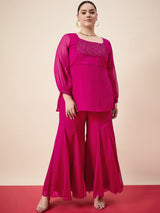 Women's Embellished Sequinned Round Neck Top with Palazzos
