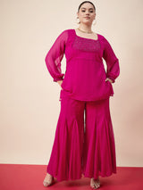 Women's Embellished Sequinned Round Neck Top with Palazzos