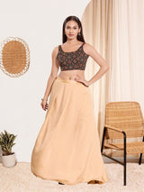 Women's Black Cotton Padded Back Open Sleeveless Saree Blouse