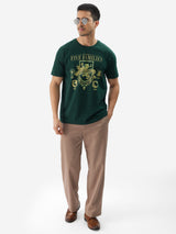Men's Green Casual Printed Regular Fit Half Sleeves Tshirt