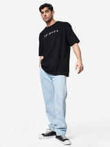 Men's Black Casual Printed Oversized Fit Half Sleeves Tshirt