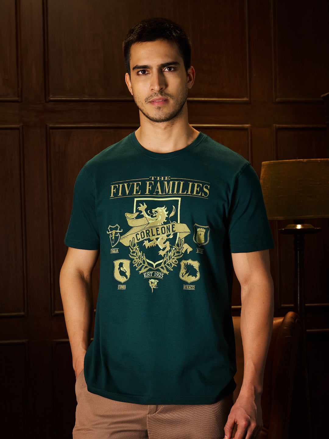 Men's Green Casual Printed Regular Fit Half Sleeves Tshirt