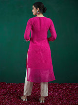 Women's Pink Printed Straight Kurta