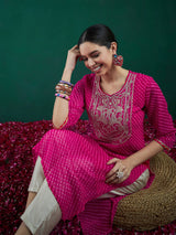 Women's Pink Printed Straight Kurta