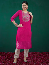 Women's Pink Printed Straight Kurta