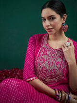 Women's Pink Printed Straight Kurta