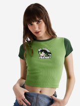 Women's Green Casual Slim Fit Printed Half Sleeves Top