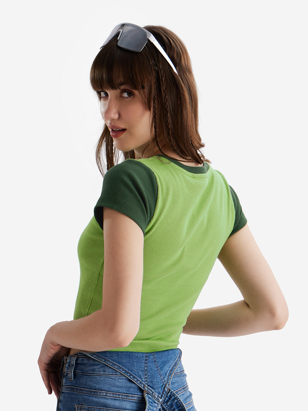 Women's Green Casual Slim Fit Printed Half Sleeves Top