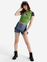 Women's Green Casual Slim Fit Printed Half Sleeves Top