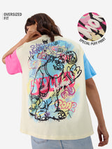 Women's White Casual Oversized Fit Printed Half Sleeves Tshirt