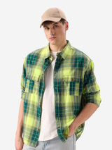 Men's Green Casual Checkered Regular Fit Full Sleeves Shirt