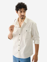 Men's Off White Casual Solid Regular Fit Full Sleeves Shirt