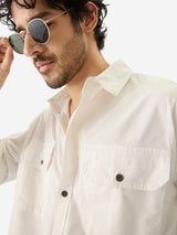 Men's Off White Casual Solid Regular Fit Full Sleeves Shirt