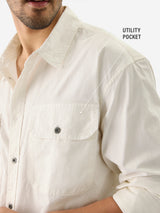 Men's Off White Casual Solid Regular Fit Full Sleeves Shirt