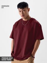 Men's Red Casual Solid Oversized Fit Half Sleeves Tshirt