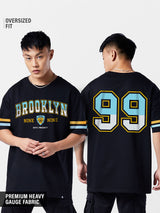 Men's Black Casual Printed Oversized Fit Half Sleeves Tshirt