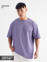 Men's Purple Casual Solid Oversized Fit Half Sleeves Tshirt