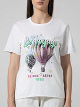 Women's White Knitted Casual Printed Regular Fit Half Sleeves Tshirt