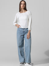 Women's White Knitted Casual Solid Regular Fit Full Sleeves Top
