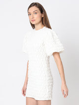 Women's White Textured Mini Dress