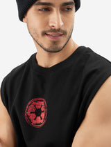 Men's Black Casual Graphic Sleeveless Vest